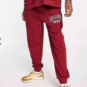 Reclaimed Vintage Inspired burgundy branded sweatpants